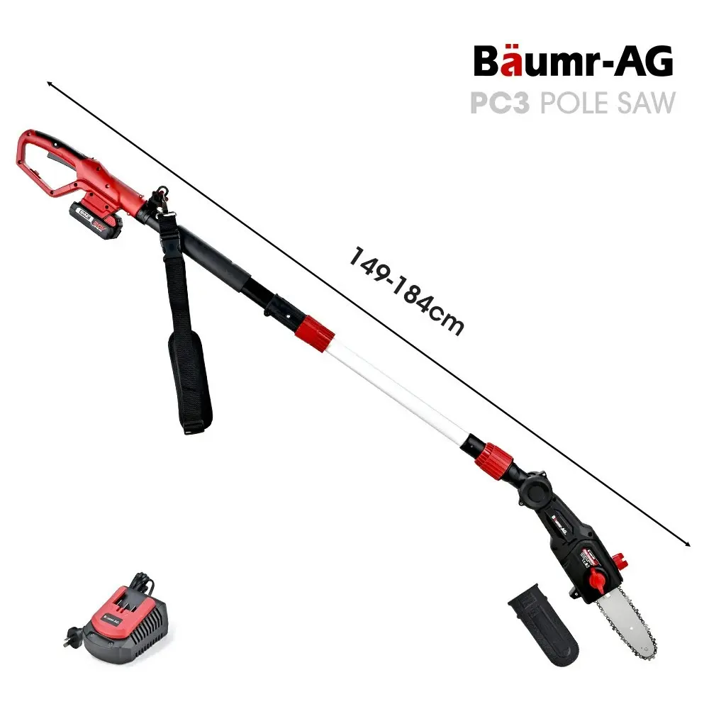 Baumr-AG PC3 20V SYNC Cordless Pole Saw Kit, 8 inch Chainsaw Pruner, Telescopic Handle, with Battery and Charger Kit