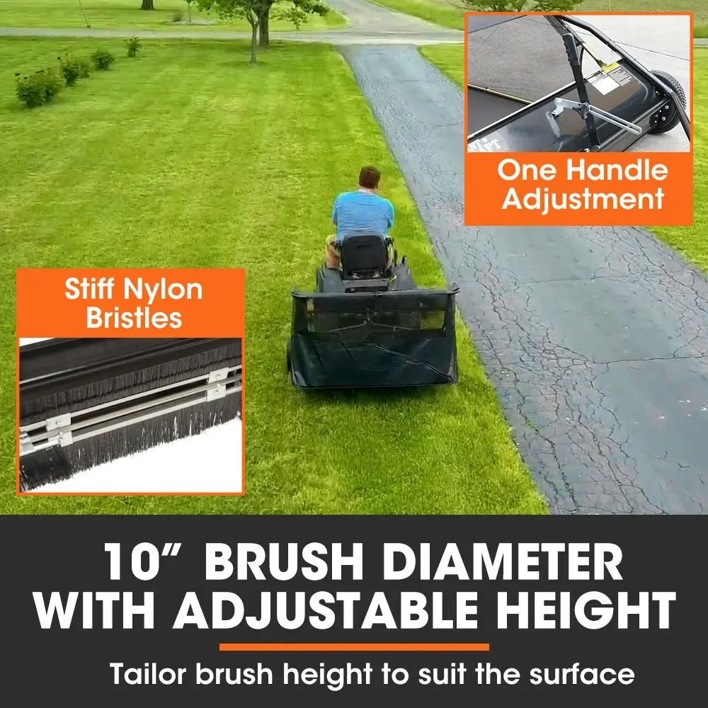 PlantCraft Lawn Sweeper 48 Inch Wide, Tow Behind Leaf and Grass Clipping Collector, Universal Hitch for Ride on Mower, Garden Tractor