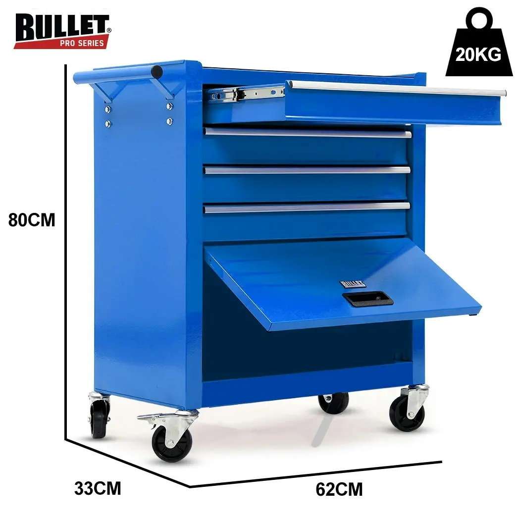 BULLET 4 Drawer Tool Box Cabinet Trolley Storage, with 1-Door Toolbox Garage Organiser Set, Blue