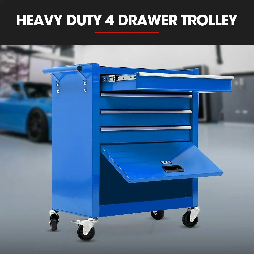 BULLET 4 Drawer Tool Box Cabinet Trolley Storage, with 1-Door Toolbox Garage Organiser Set, Blue