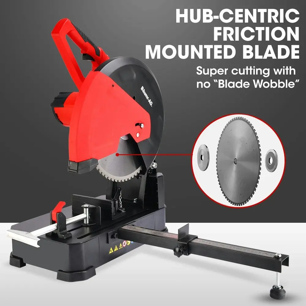 Baumr-AG 2400W 355mm 14 Inch Metal Cut Off Cold Saw, Premium Low Spark Ceramic Alloy Tooth Blade, Measurement Scale, Soft Start, 45 Degree Mitre Chop Cutting