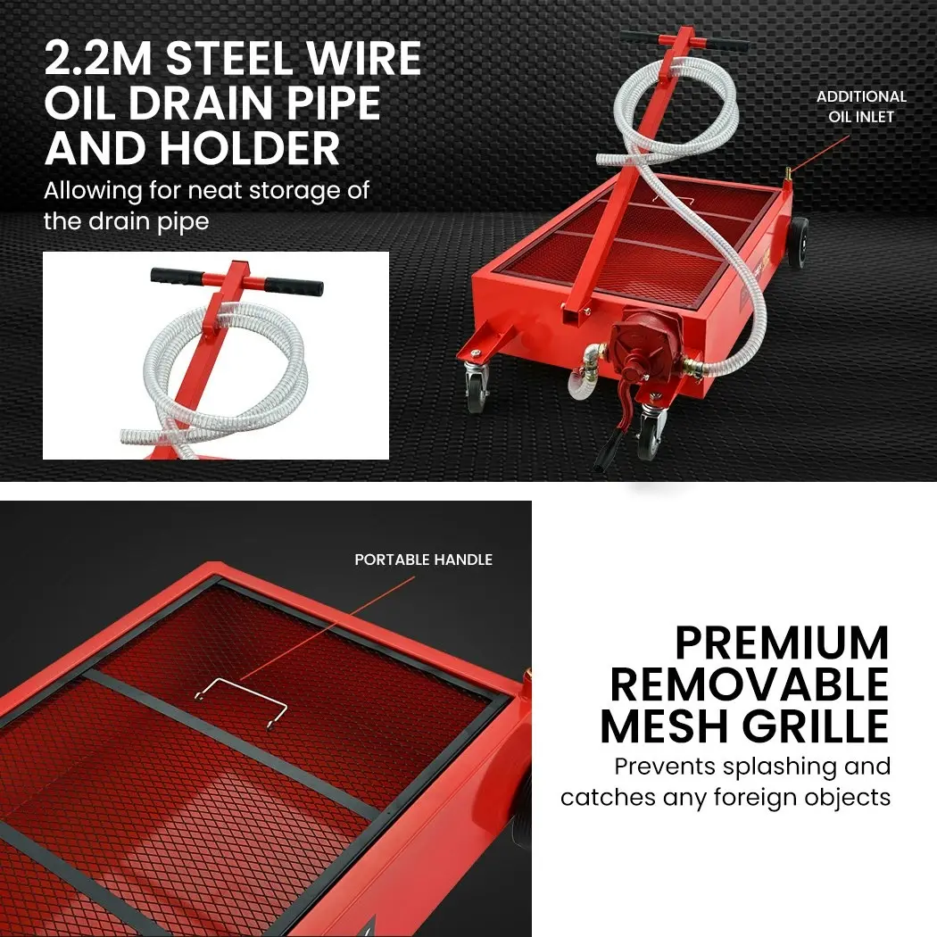 T-Rex 76L Low Level Mobile Truck Waste Oil Fluid Drainer Pan, Hand Pump, for Workshop