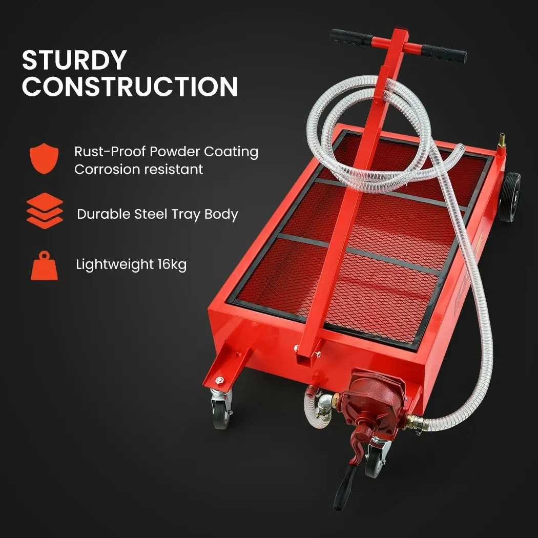 T-Rex 76L Low Level Mobile Truck Waste Oil Fluid Drainer Pan, Hand Pump, for Workshop