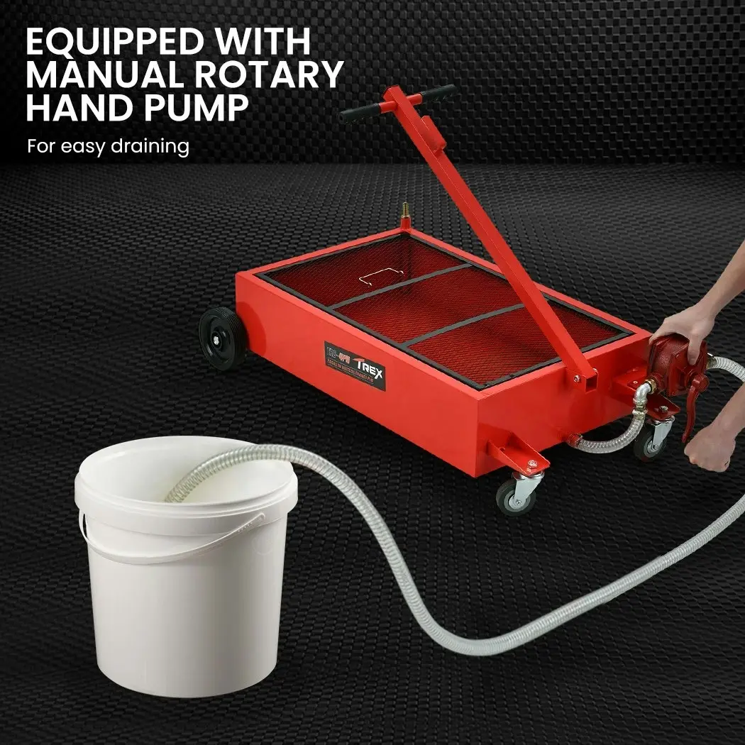 T-Rex 76L Low Level Mobile Truck Waste Oil Fluid Drainer Pan, Hand Pump, for Workshop