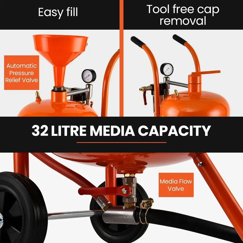 Unimac 38L Sandblasting Tank, Pressurised Design with Sandblast Gun Set with Hose