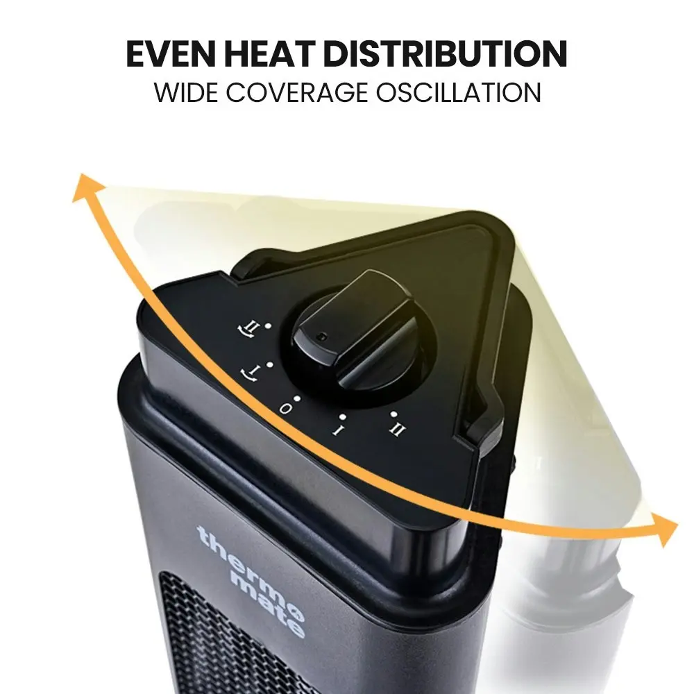 Thermomate Electric Heater Indoor or Outdoor, 1200W, 2 Radiant Heat Settings, Oscillating, Safety Tipping Shut Off