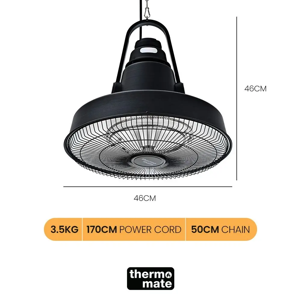 Thermomate 1500W Hanging Outdoor Electric Patio Heater, Radiant Carbon Fiber Element, with Remote Control