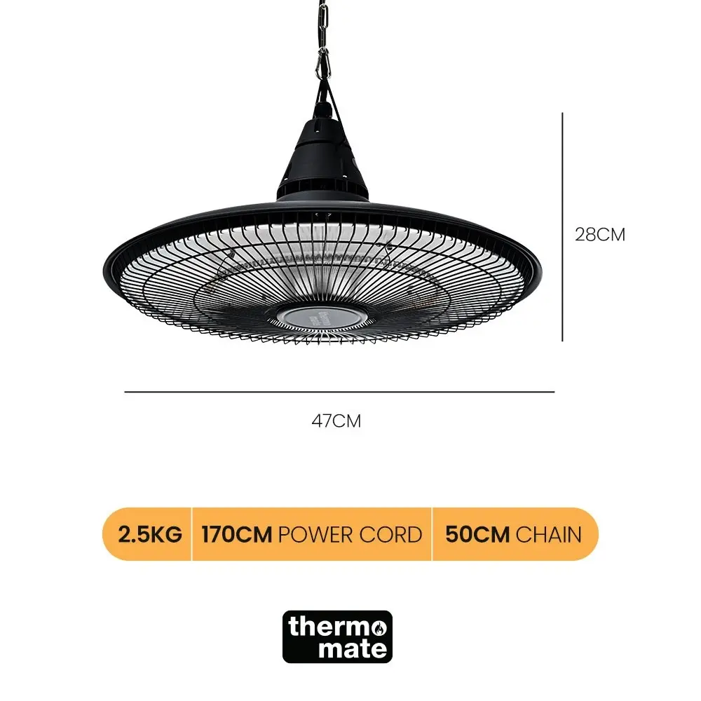 Thermomate 1500W Hanging Electric Outdoor Patio Heater, Radiant Carbon Fiber Element, with Remote Control