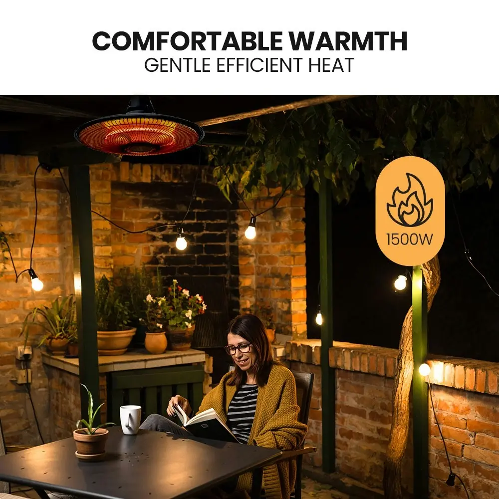 Thermomate 1500W Hanging Electric Outdoor Patio Heater, Radiant Carbon Fiber Element, with Remote Control