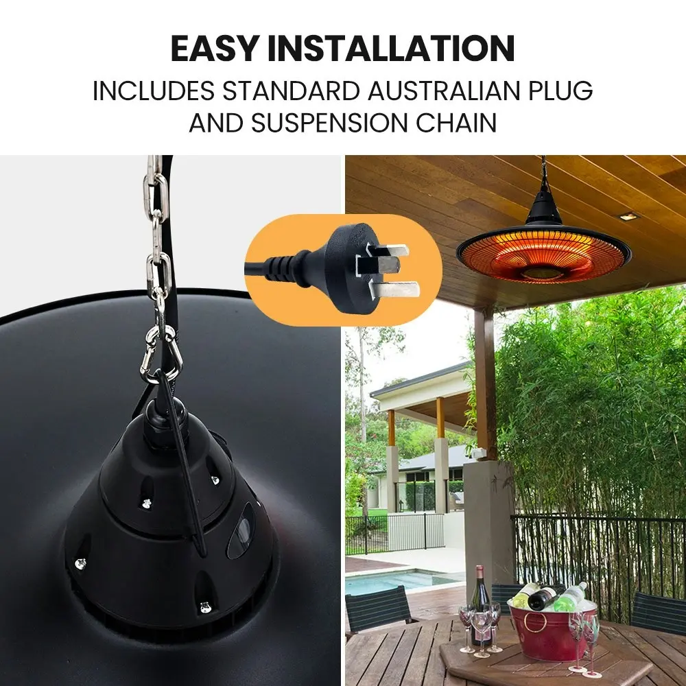 Thermomate 1500W Hanging Electric Outdoor Patio Heater, Radiant Carbon Fiber Element, with Remote Control