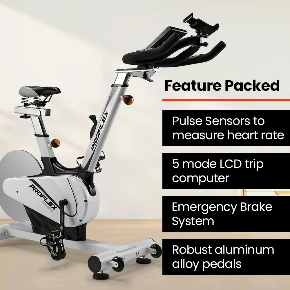 Proflex Heavy Duty Stationary Exercise Spin Bike, 13kg Flywheel, Pulse Sensors, LCD Display for Gym Home Fitness