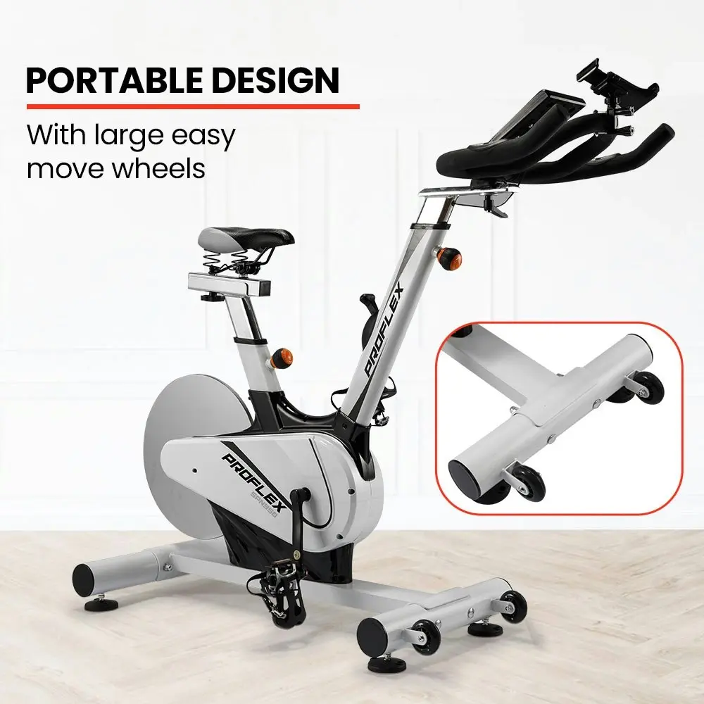 Proflex Heavy Duty Stationary Exercise Spin Bike, 13kg Flywheel, Pulse Sensors, LCD Display for Gym Home Fitness