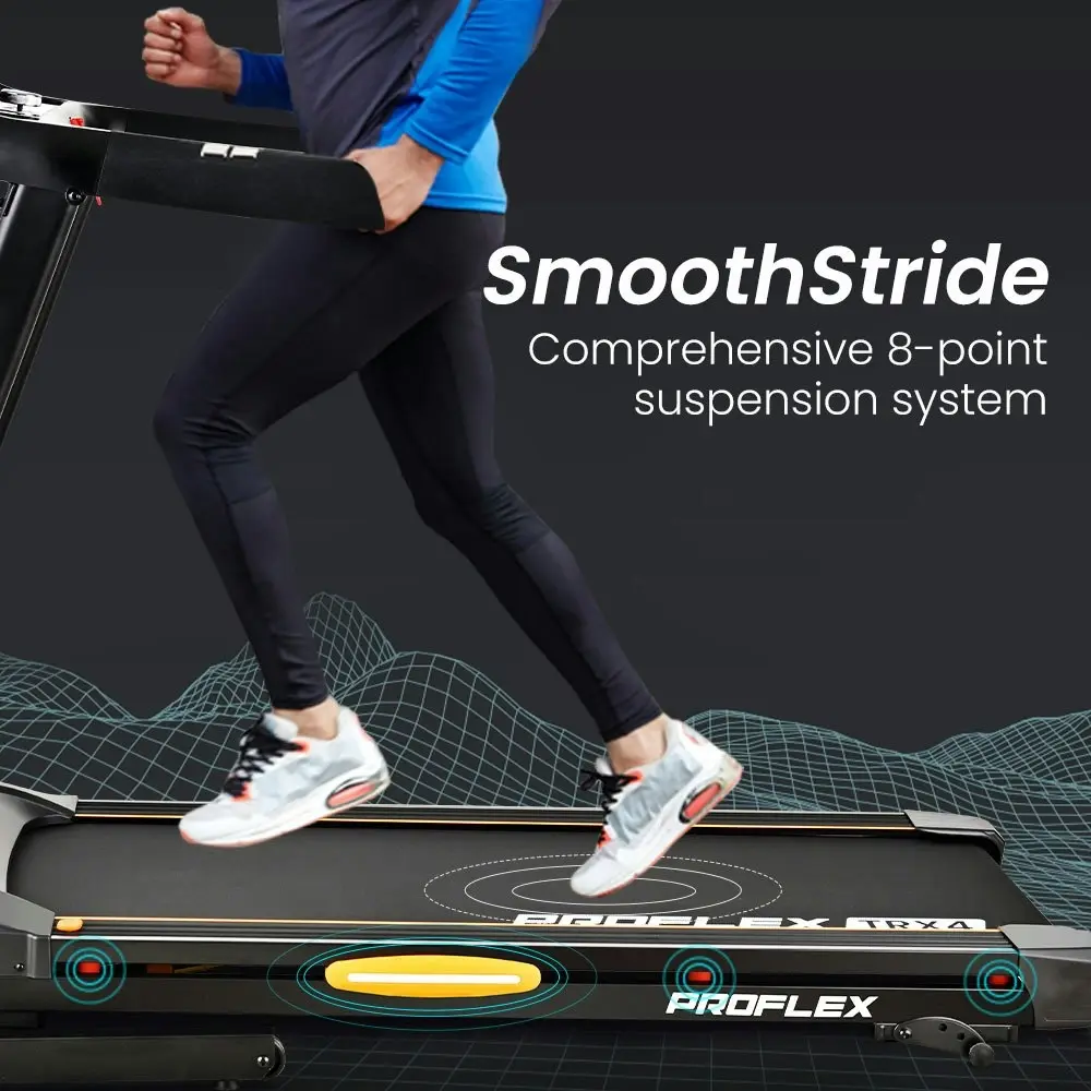 Proflex TRX4 Electric Treadmill, Medium Size, Foldable, Suspension, Bluetooth, USB/MP3, Pulse Sensors, Fitness Tracker