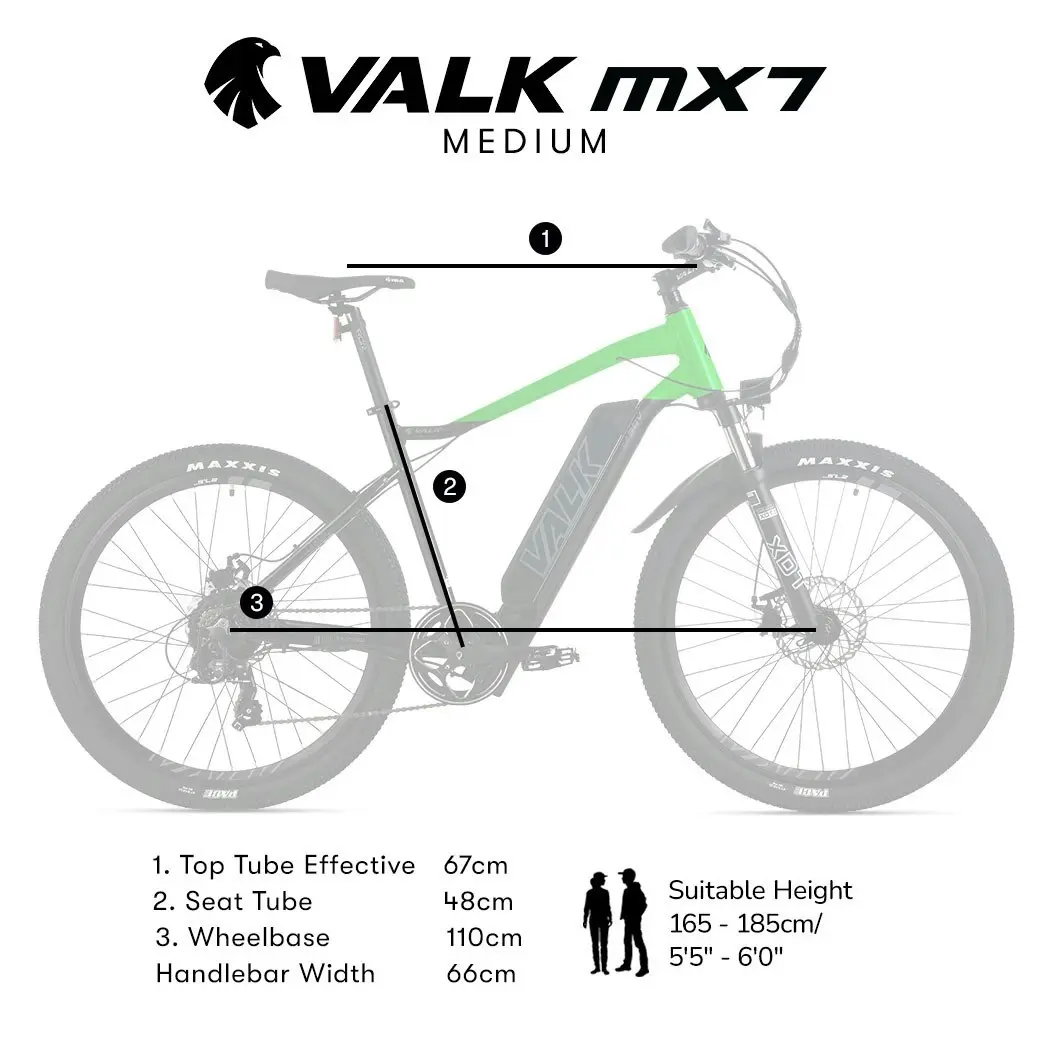 Valk MX7 Electric Bike, Medium frame Mountain ebike, Black and Lime Green