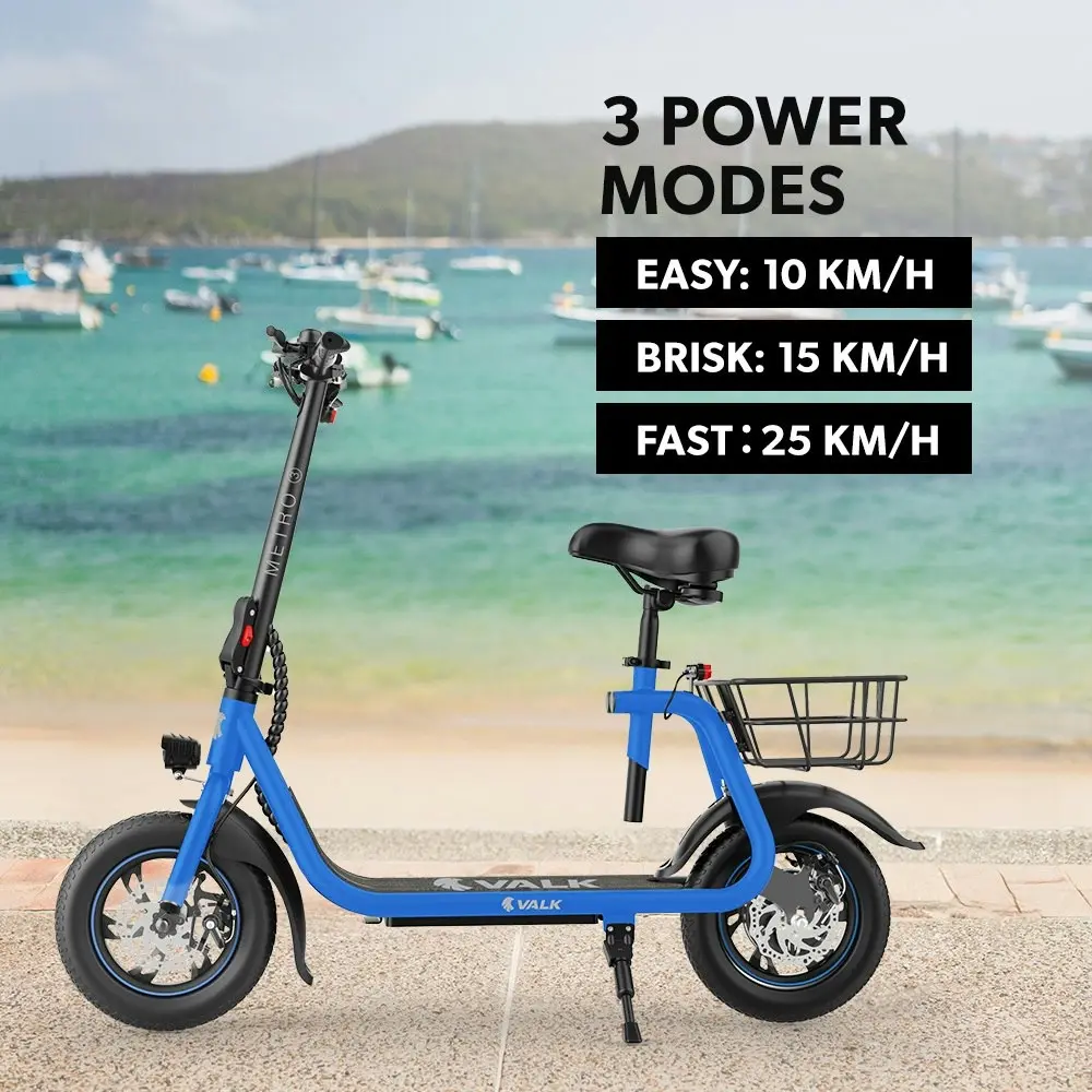 Valk Electric Scooter with Seat, Disc brakes, 12 Inch Tyres, Motorised eScooter for Adults Teens Commuter, Blue