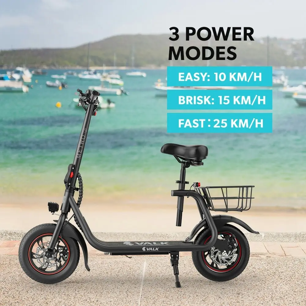 Valk Electric Scooter with Seat, Disc brakes, 12 Inch Tyres, Motorised eScooter for Adults Teens Commuter