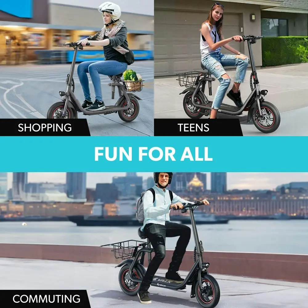 Valk Electric Scooter with Seat, Disc brakes, 12 Inch Tyres, Motorised eScooter for Adults Teens Commuter