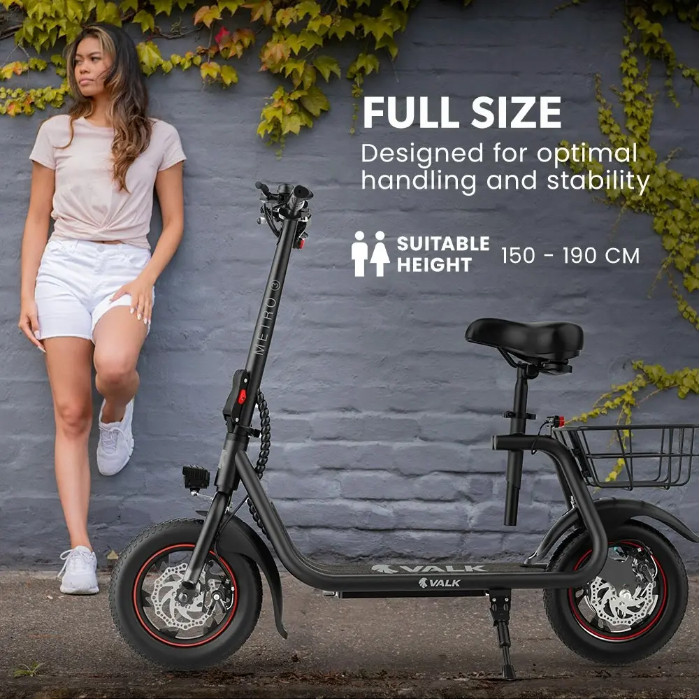 Valk Electric Scooter with Seat, Disc brakes, 12 Inch Tyres, Motorised eScooter for Adults Teens Commuter