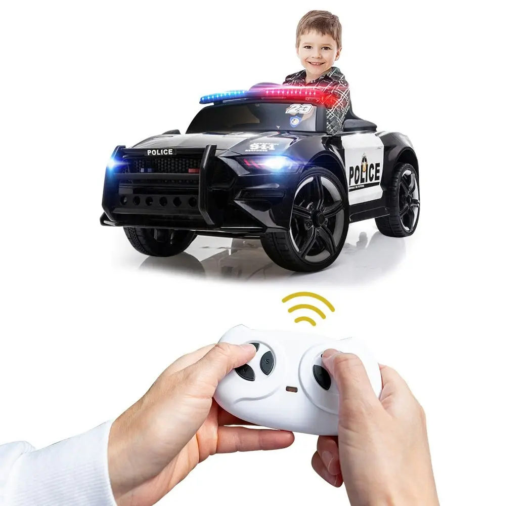 Rovo Kids Ride-On Car Mustang Children Police Patrol Electric Toy w/ Remote Control Black/White