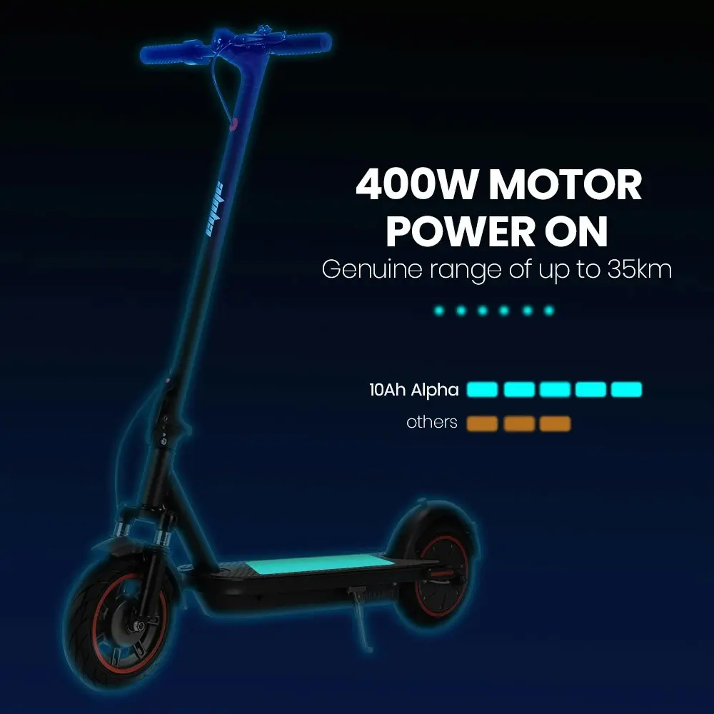 Alpha Urban 10 Electric Scooter, 35km/h, Suspension, 35km Range, 10-Inch Wheels, Brushless Motor, Free APP, Motorised Commuter eScooter for Adults, Black