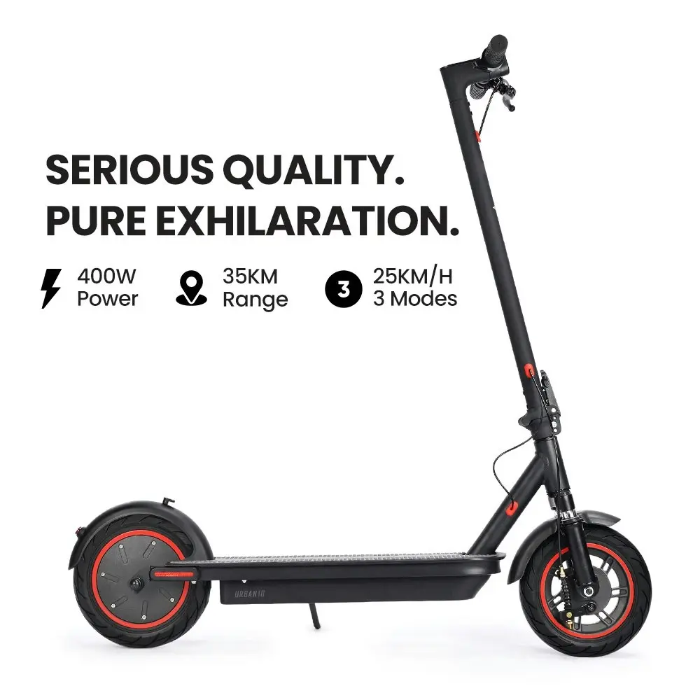 Alpha Urban 10 Electric Scooter, 35km/h, Suspension, 35km Range, 10-Inch Wheels, Brushless Motor, Free APP, Motorised Commuter eScooter for Adults, Black