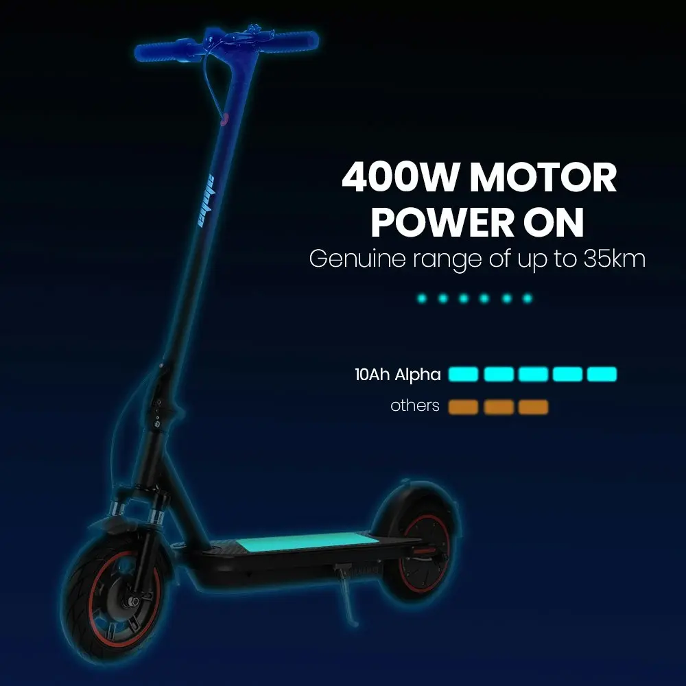 Alpha Urban 10 Electric Scooter, 35km/h, Suspension, 35km Range, 10-Inch Wheels, Brushless Motor, Free APP, Motorised Commuter eScooter for Adults, Grey