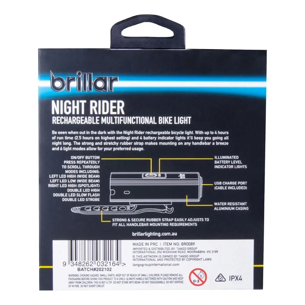 Brillar Night Rider - Rechargeable Multifunctional Bright Bike Light 300lm