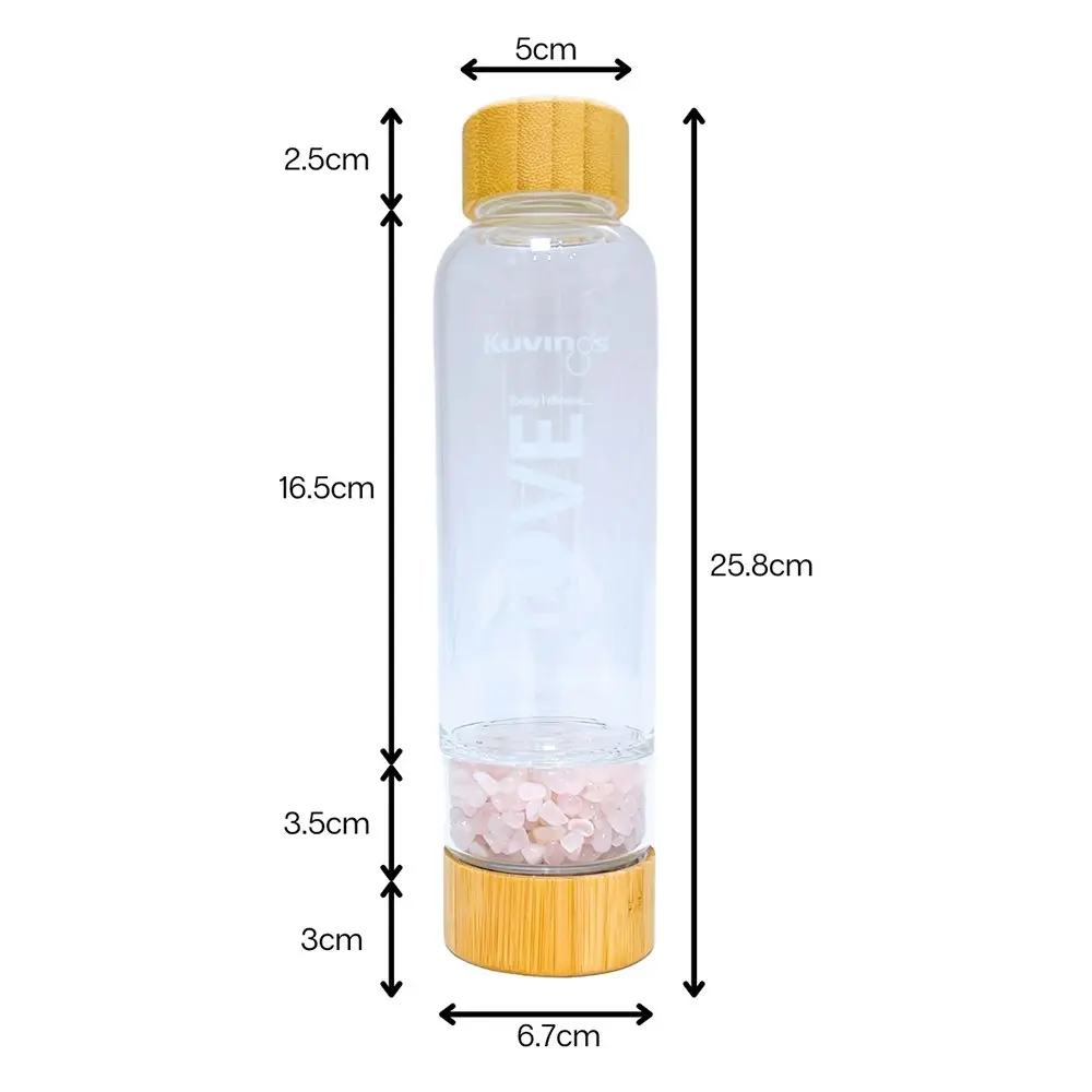 Kuvings Glass Water Drinking Bottle With Rose Quartz Crystals 500ml - Love