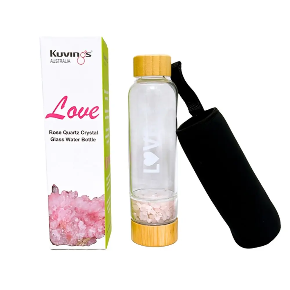 Kuvings Glass Water Drinking Bottle With Rose Quartz Crystals 500ml - Love