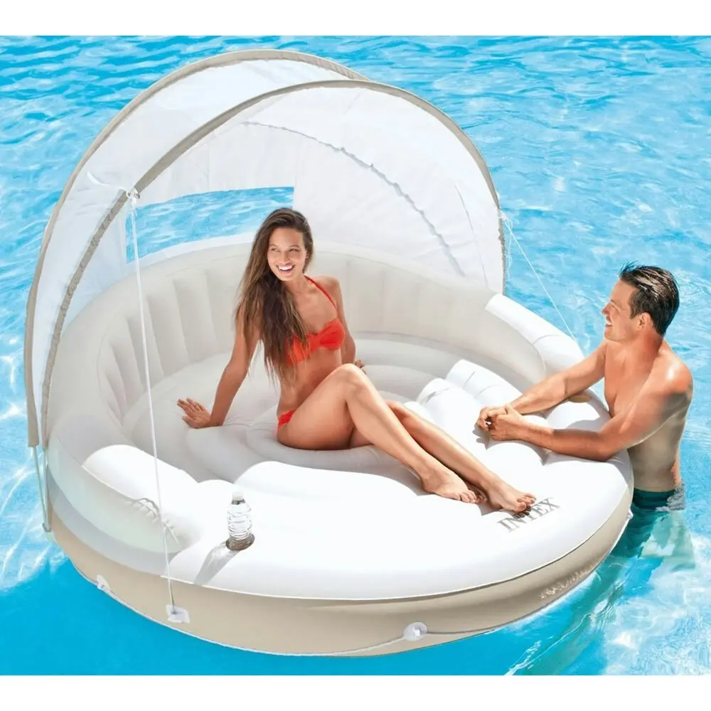 Intex 1.99m Canopy Island Inflatable Swimming Pool Float w/ Sun Shade White 14y+