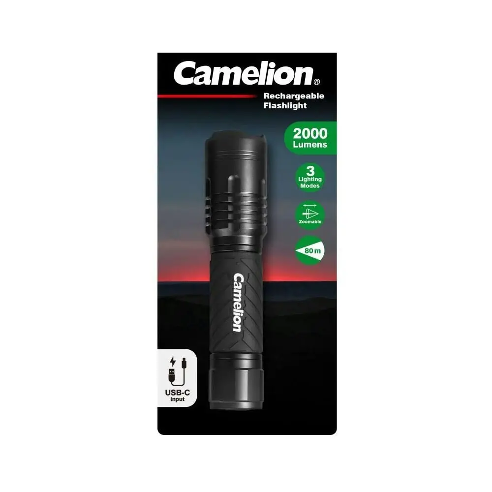 Camelion 34W 3-Mode IPX4 COB LED USB-C Li-Ion Rechargeable Torch 2000LM