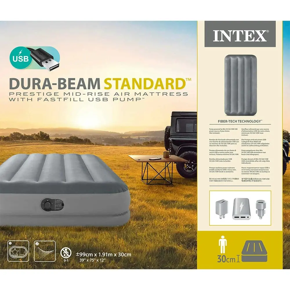 Intex Dura-Beam Prestige Inflatable Twin Airbed w/ Built-In USB Electric Pump