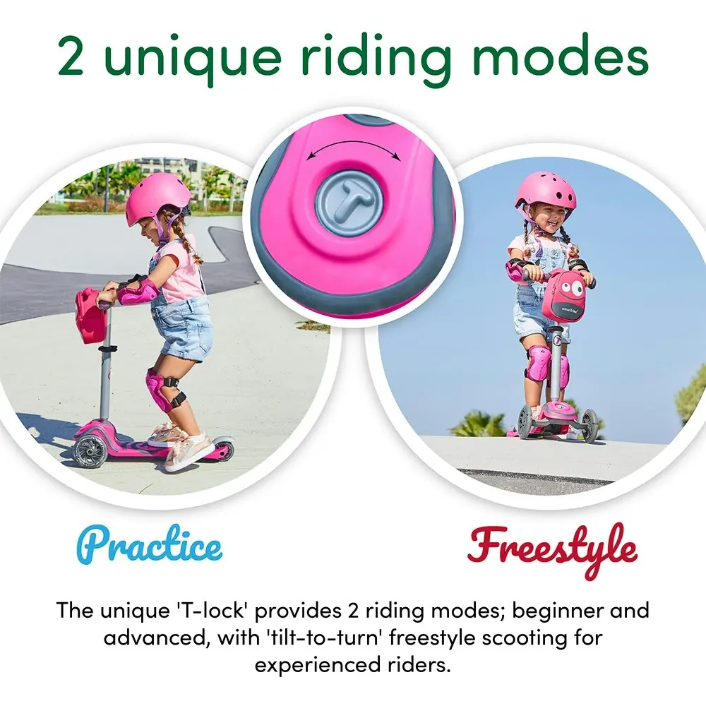 SmarTrike T1 Adjustable 3-n-1 Kids Ride On Light Up 3 Wheel Scooter 15m-5y Pink