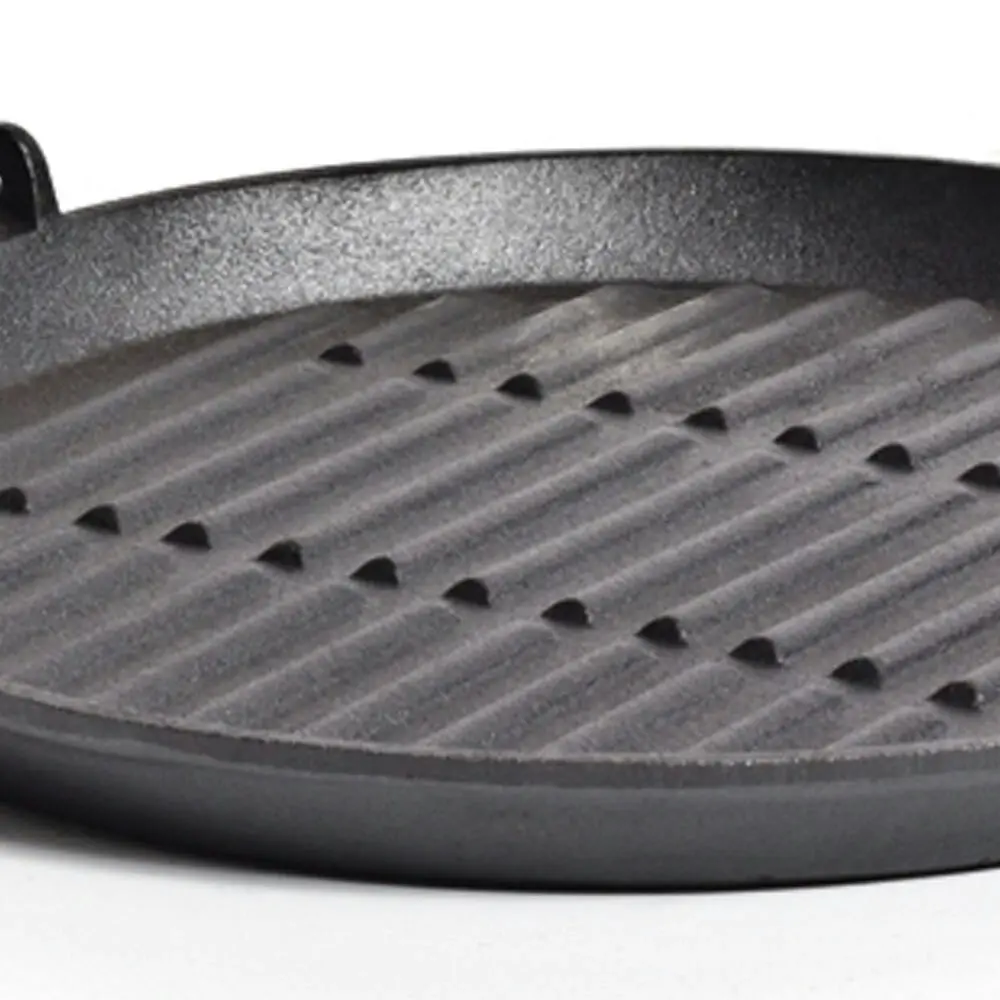 Campfire Ribbed 27cm Round Cast Iron Grill Pan w/ Folding Handle Cookware Grey