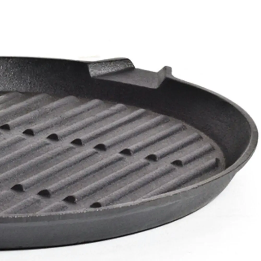 Campfire Ribbed 27cm Round Cast Iron Grill Pan w/ Folding Handle Cookware Grey