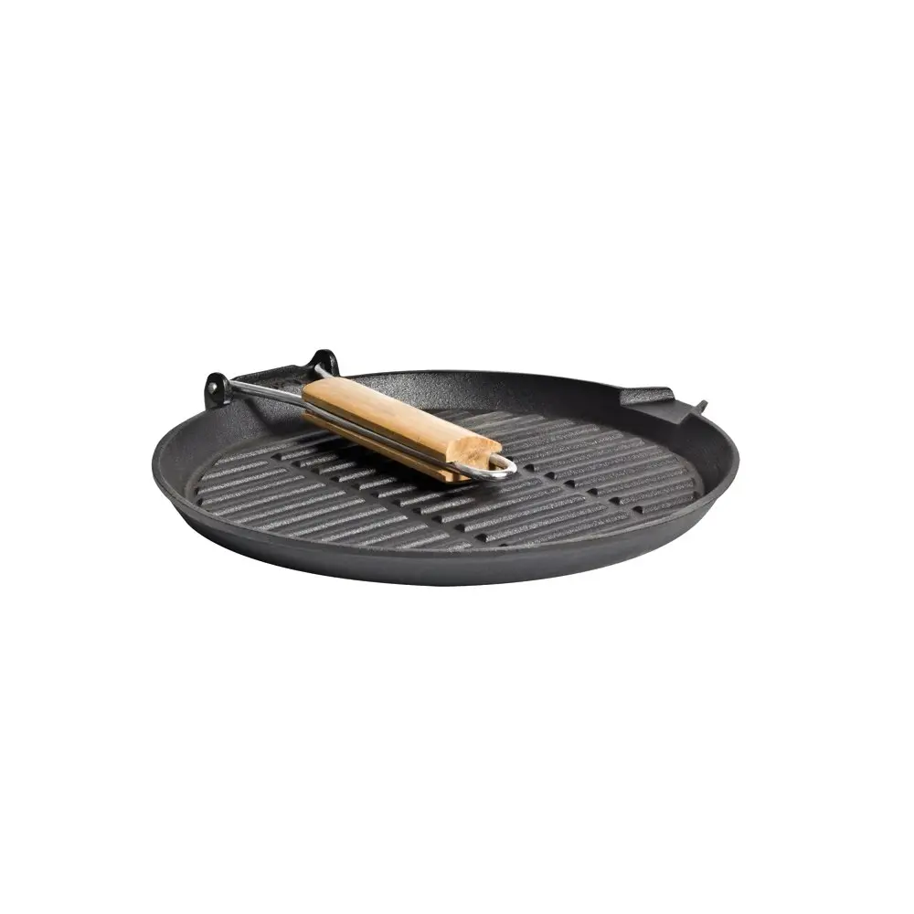 Campfire Ribbed 27cm Round Cast Iron Grill Pan w/ Folding Handle Cookware Grey