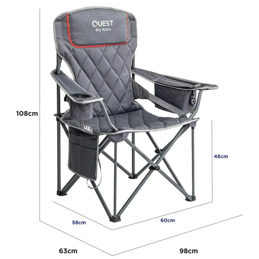 Quest Big Mutha 108cm Steel Camp Chair w/ Armrests Outdoor Camping/Picnic Grey