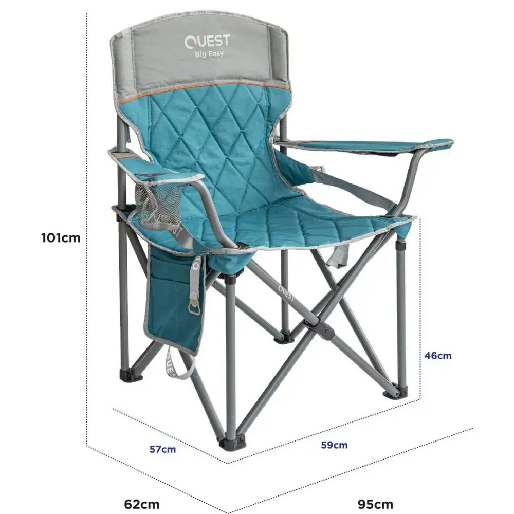 Quest Big Easy 101cm Aluminium Camp Chair w/Armrests Outdoor Camping/Picnic Blue