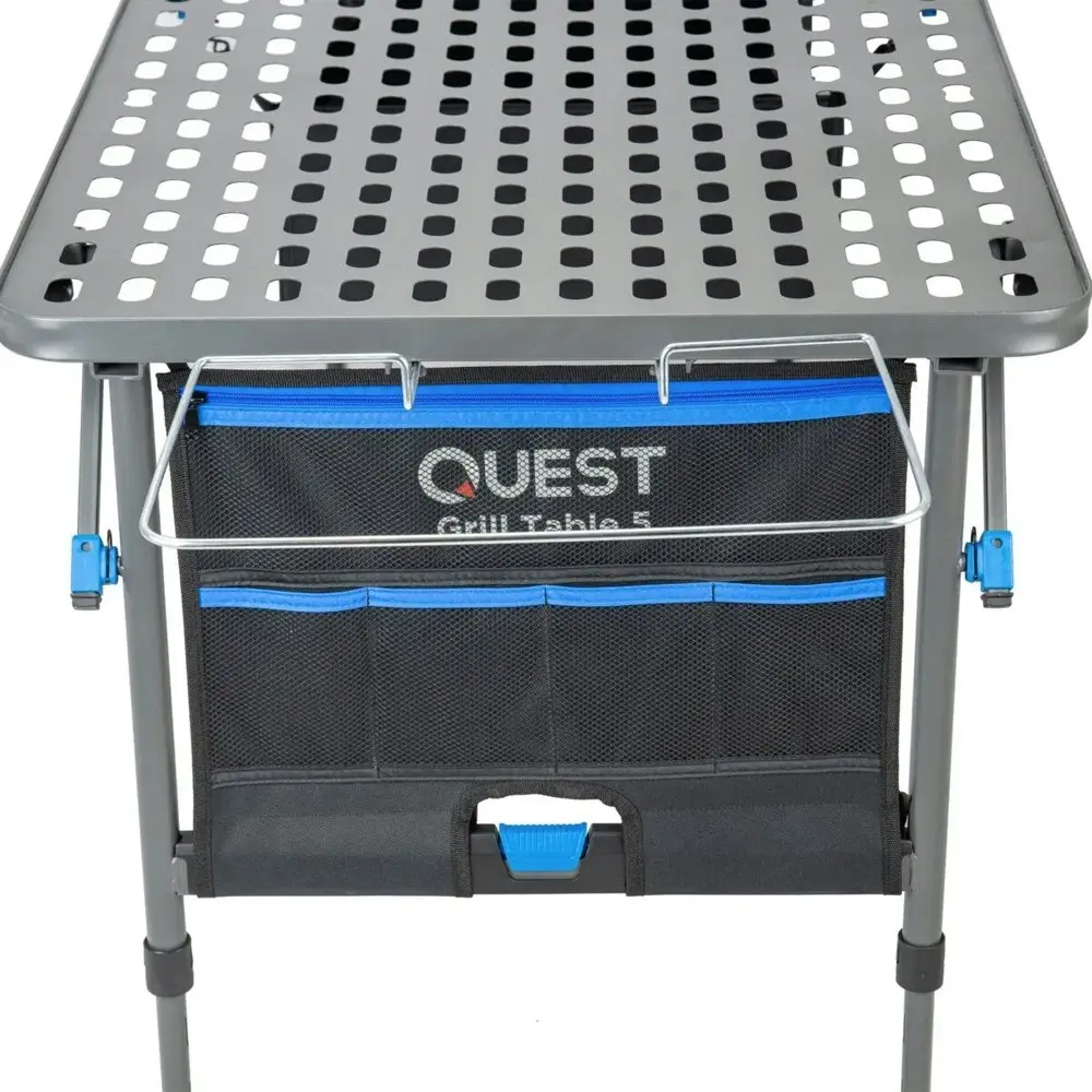 Quest 153cm Foldable Steel Grill Table w/ Organiser Pouch Outdoor Camping/Picnic