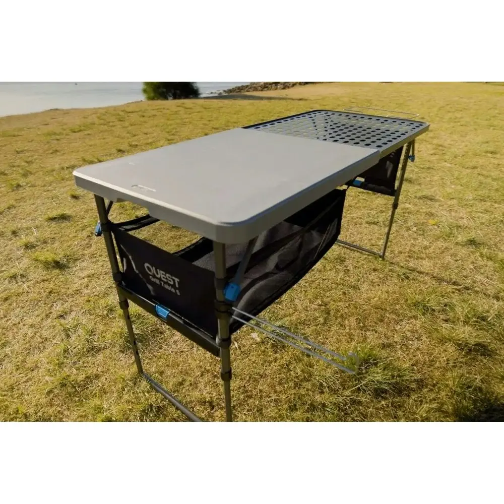 Quest 153cm Foldable Steel Grill Table w/ Organiser Pouch Outdoor Camping/Picnic