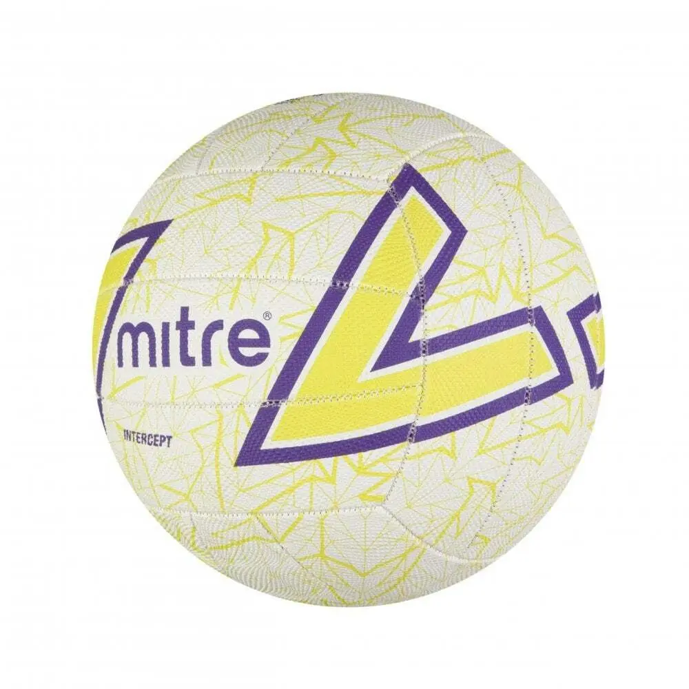 Mitre Intercept F18P Training Grade Netball White/Light Green/Purple Size 4