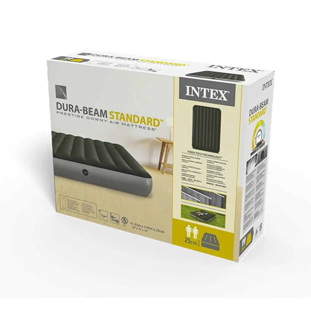 Intex Full Dura-Beam Double Prestige Downy Inflatable Airbed Grey 137x191x25cm