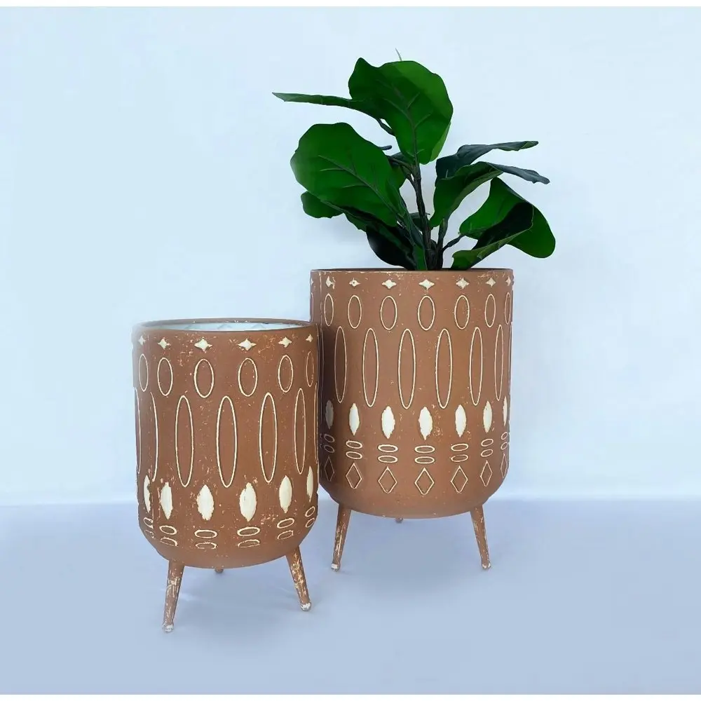 2pc Urban Emery 25.5/36.5cm Metal Planter w/ Legs Flower/Plant Pot Terracotta