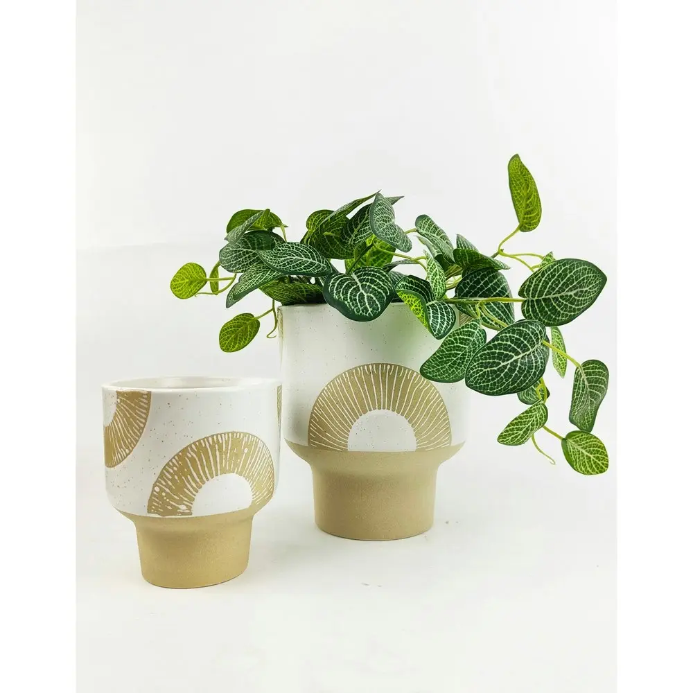 2x Urban Sophie 19cm Ceramic Planter Flower/Plant Pot Home Desk Decor Lrg Beige