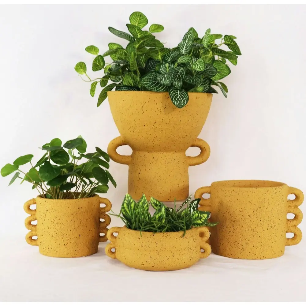 2x Urban Dayze 16.5cm Concrete Planter Flower/Plant Pot Home  Decor Med Mustard