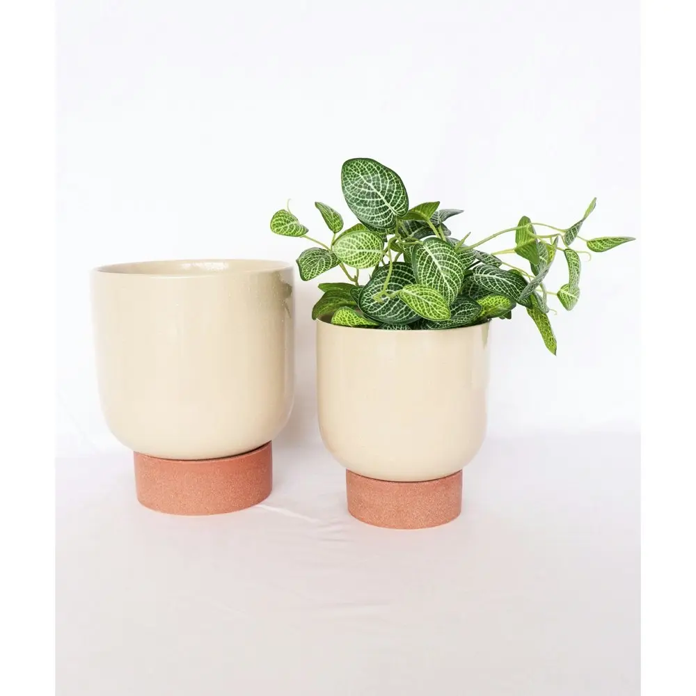 Urban Prim Tall 24cm Ceramic Planter w/ Saucer Plant Pot Large White/Terracotta