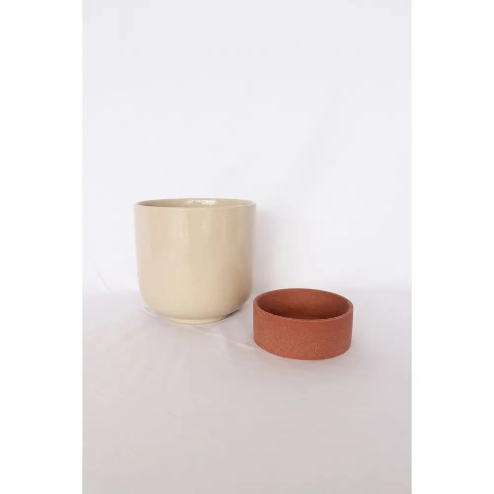 Urban Prim Tall 24cm Ceramic Planter w/ Saucer Plant Pot Large White/Terracotta