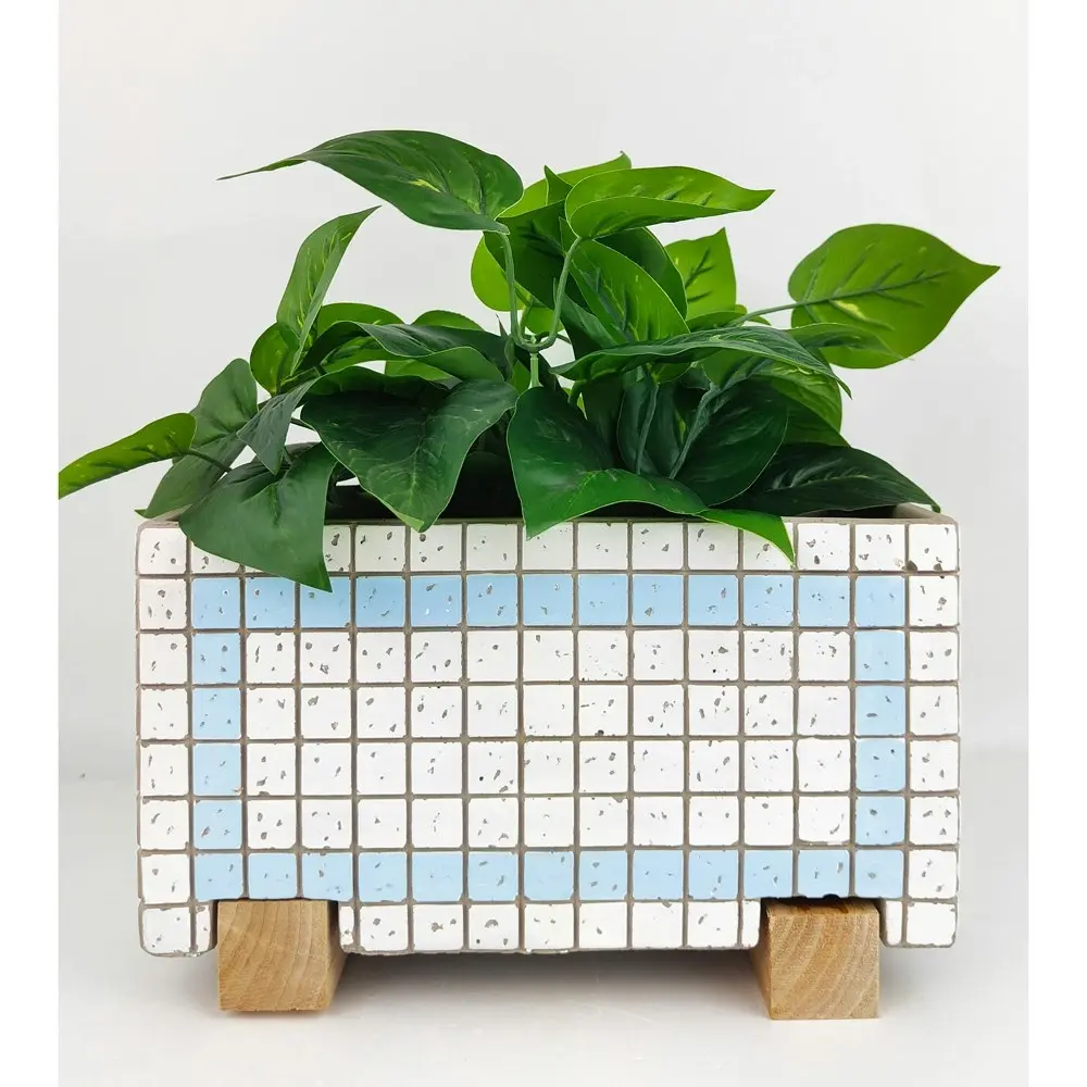 2x Urban Brix Rectangular 26cm Concrete Planter Plant Pot Home Decor White/Blue