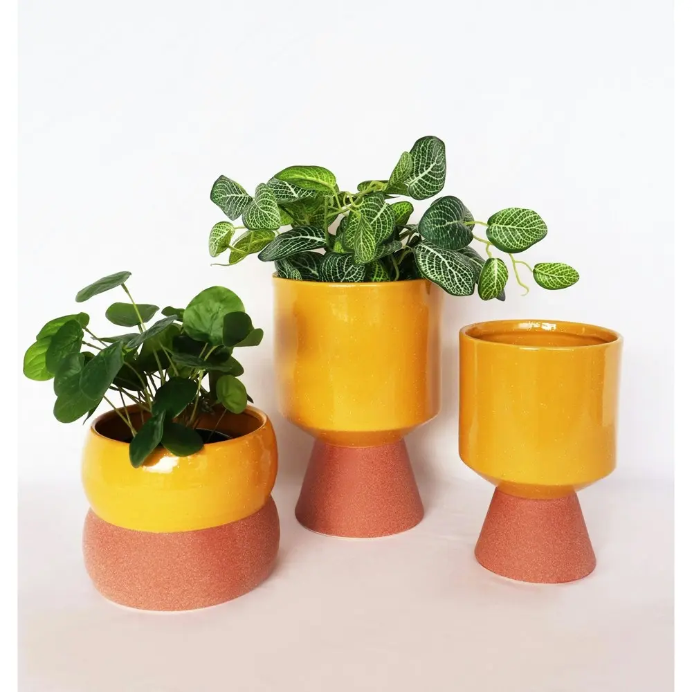 2x Urban Brynn 20cm Ceramic Tall Planter Flower/Plant Pot Medium Mustard/Terra