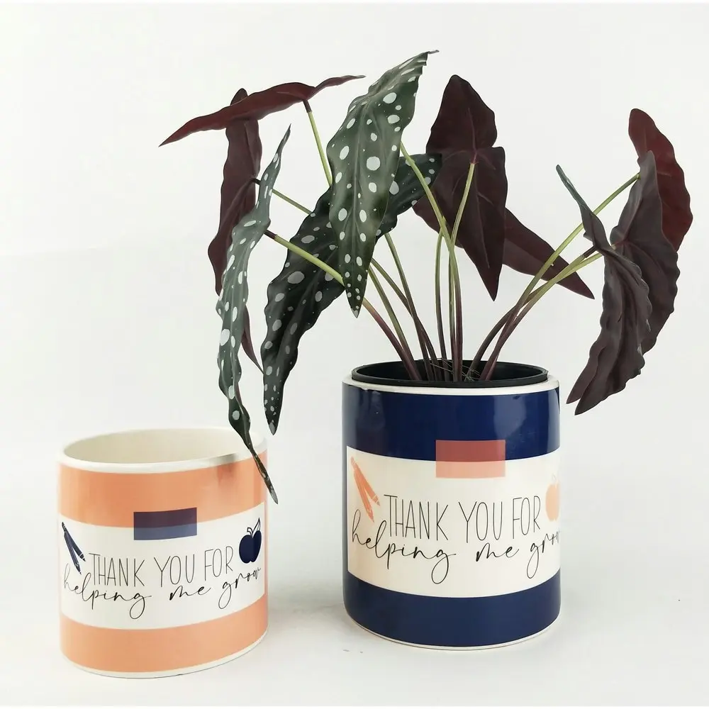 2x Urban Thank You For Helping Me Grow 16cm Planter Flower Pot Med Navy/Pink